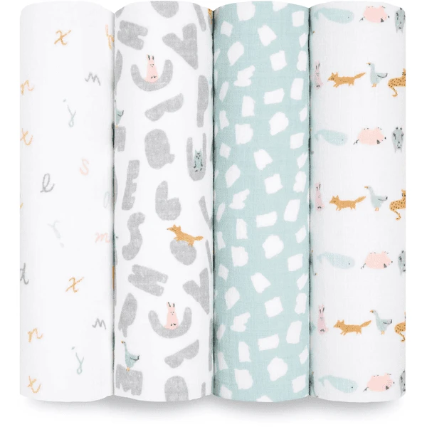 Aden + Anais™ Essentials Pucktuch 4er-Pack Alphabet Animals 1 Aden + Anais™ Essentials Pucktuch 4er-Pack Alphabet Animals