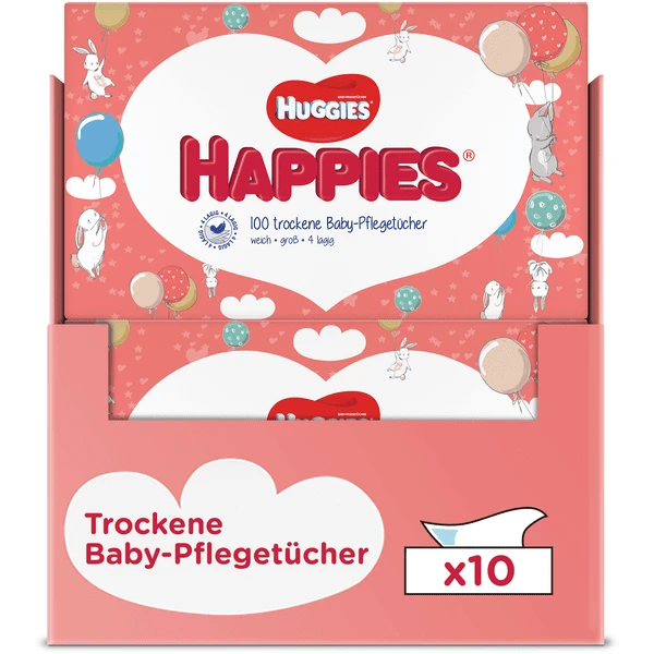 Huggies Trockene Baby-Pflegetücher Happies 1000 Tücher (10 X 100 Stk) 1 Huggies Trockene Baby-Pflegetücher Happies 1000 Tücher (10 X 100 Stk)