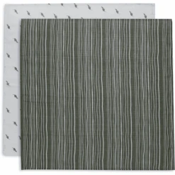 Jollein Mulltuch Musselin 70x70cm 2er-Pack Stripe Olive Leaf Green