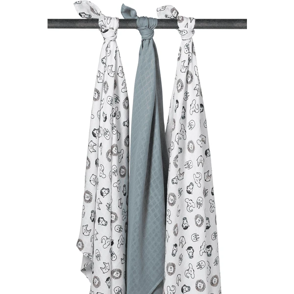 Meyco Swaddles 3er-pack Animal/Stone Green 120x120 Cm 1 Meyco Swaddles 3er-pack Animal/Stone Green 120x120 Cm