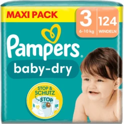 Pampers® Pampers Baby-Dry Windeln, Gr. 3, 6-10kg, Maxi Pack (1 X 124 Windeln)