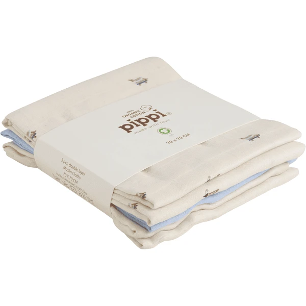 Pippi Muslin Tücher 3er Pack Baby Blue 1 Pippi Muslin Tücher 3er Pack Baby Blue
