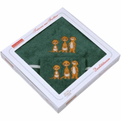 WÖRNER SÜDFROTTIER Set Aus Waschhandschuh + Kapuzenbadetuch Erdmännchen Pinie